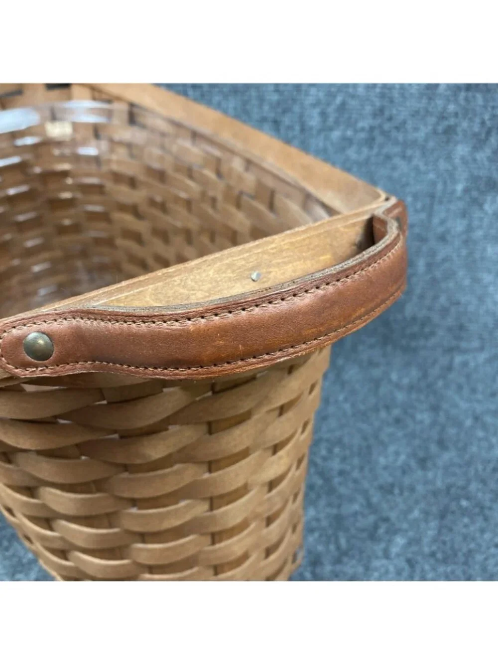Longaberger 2006 Library Basket Rich Brown Leather Handles Protector Signed USA